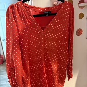 Trendy City Red Polka Dot V-Neck Blouse